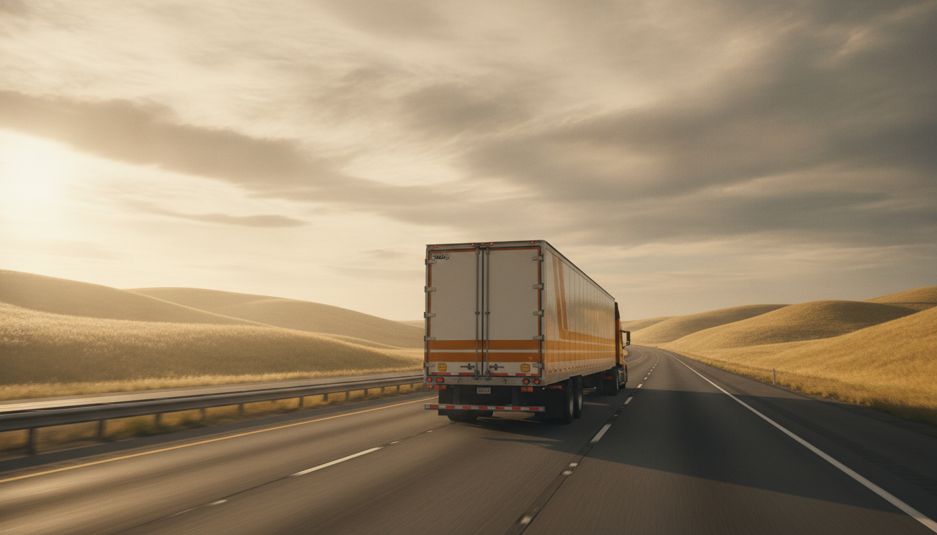 A long-haul moving truck driving down an open highway at golden hour, representing long-distance moving from Pittsburgh, PA